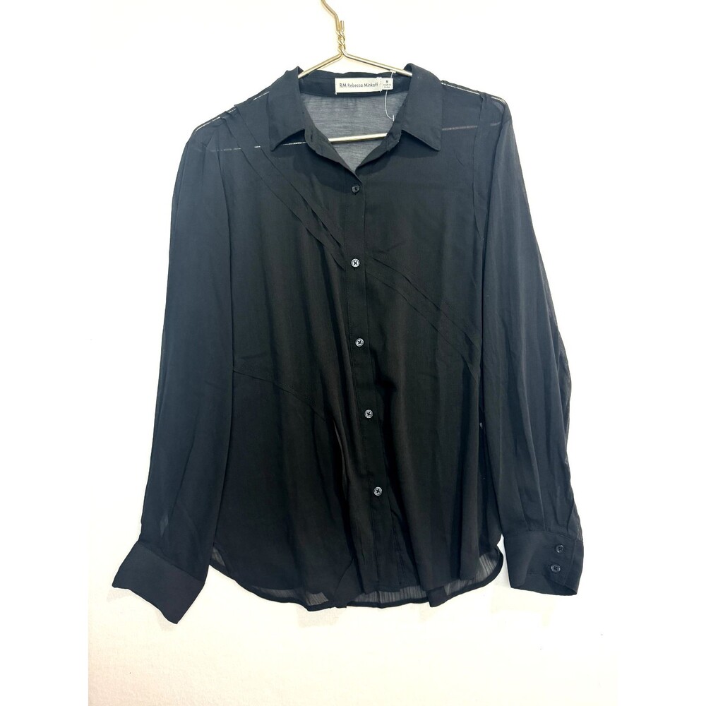 NWOT Rebecca Minkoff Sheer Chiffon Button Down Shirt Long Sleeve Black Size M